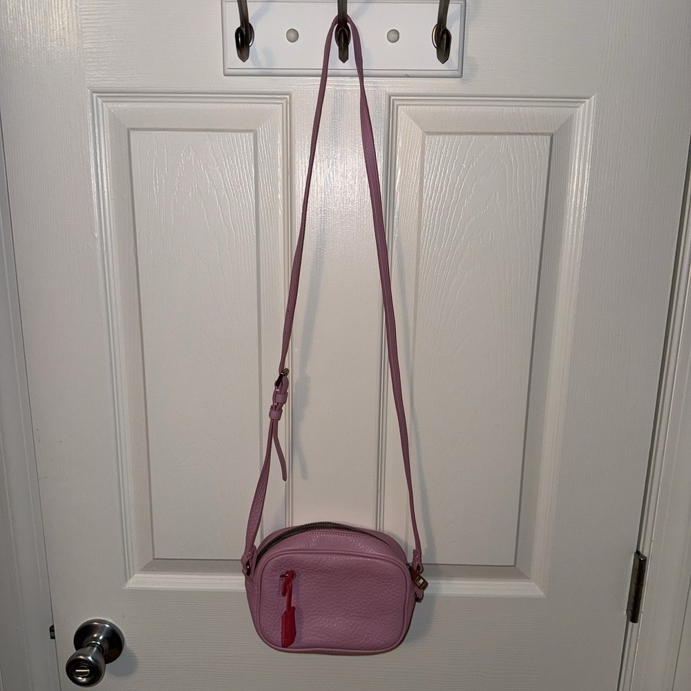 J CREW Signet Crossbody Bag Purse Pink Italian Pebbled Leather Lock Key EUC - Picture 15 of 16